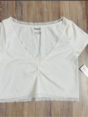 Contour by PacSun white lace trim crop top with scrunch Size S NWT #croptop